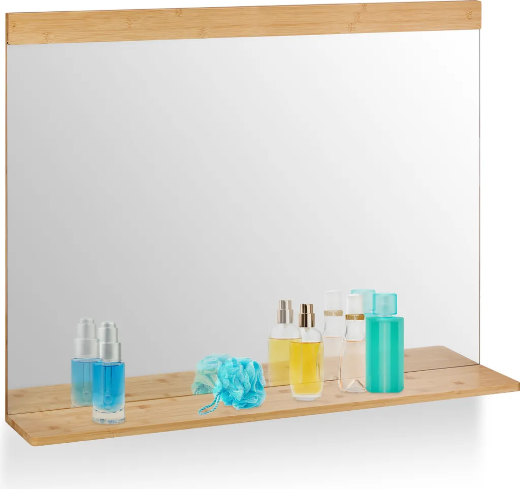 OFFERTA Specchio Relaxdays Bambù con Mensola - Specchiera da Parete