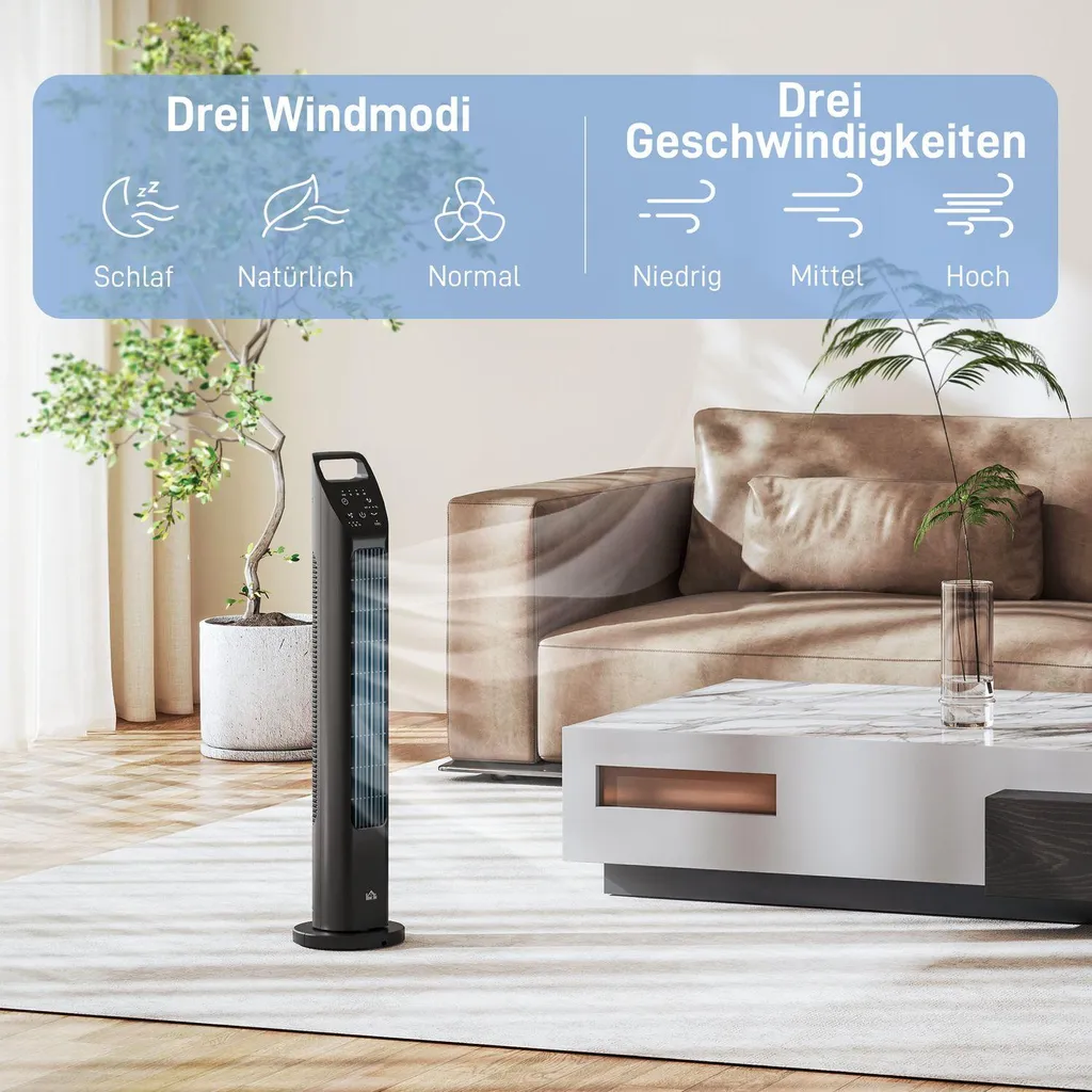Ventilateur tour pour salon et bureau avec oscillation et commande - 4