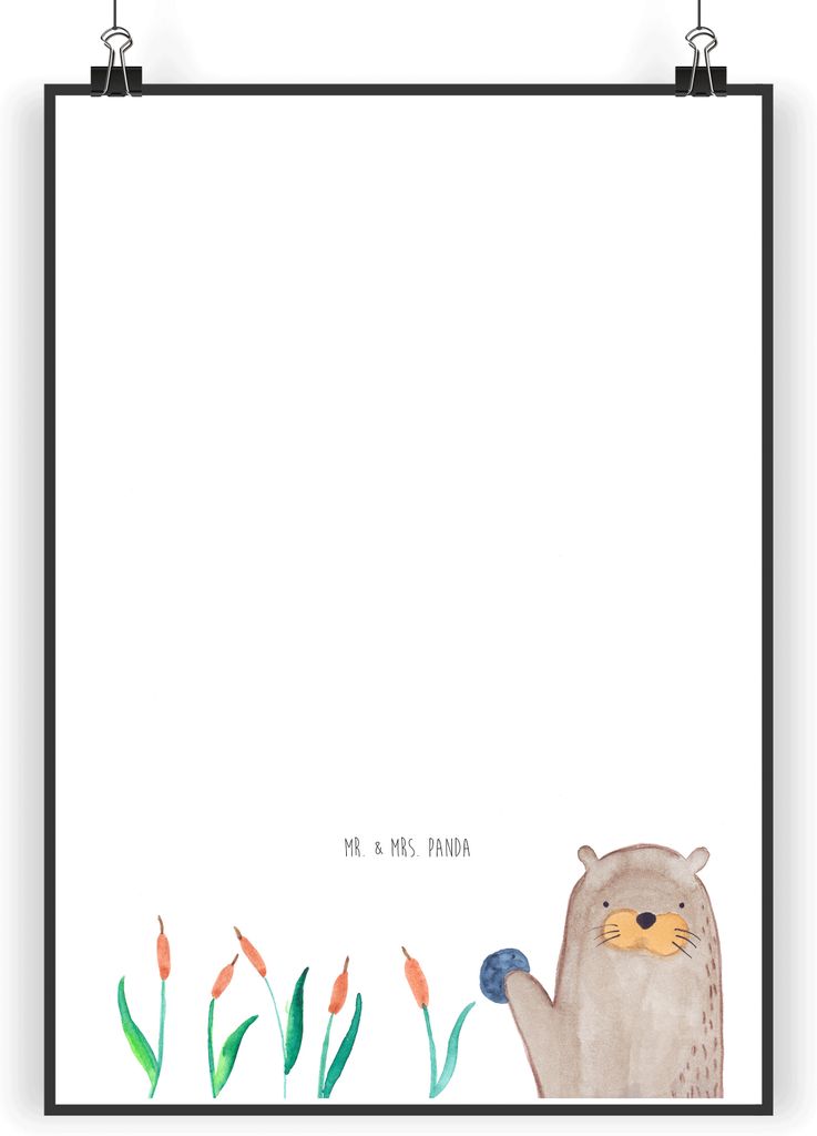 Mr. & Mrs. Panda Bild Otter Stein DIN A3 - Weiß - Geschenk, Seeotter, See, Deko, Grüßen, Plakat, wanddeko, kunstdruck poster, drucke, Munter, Pf...