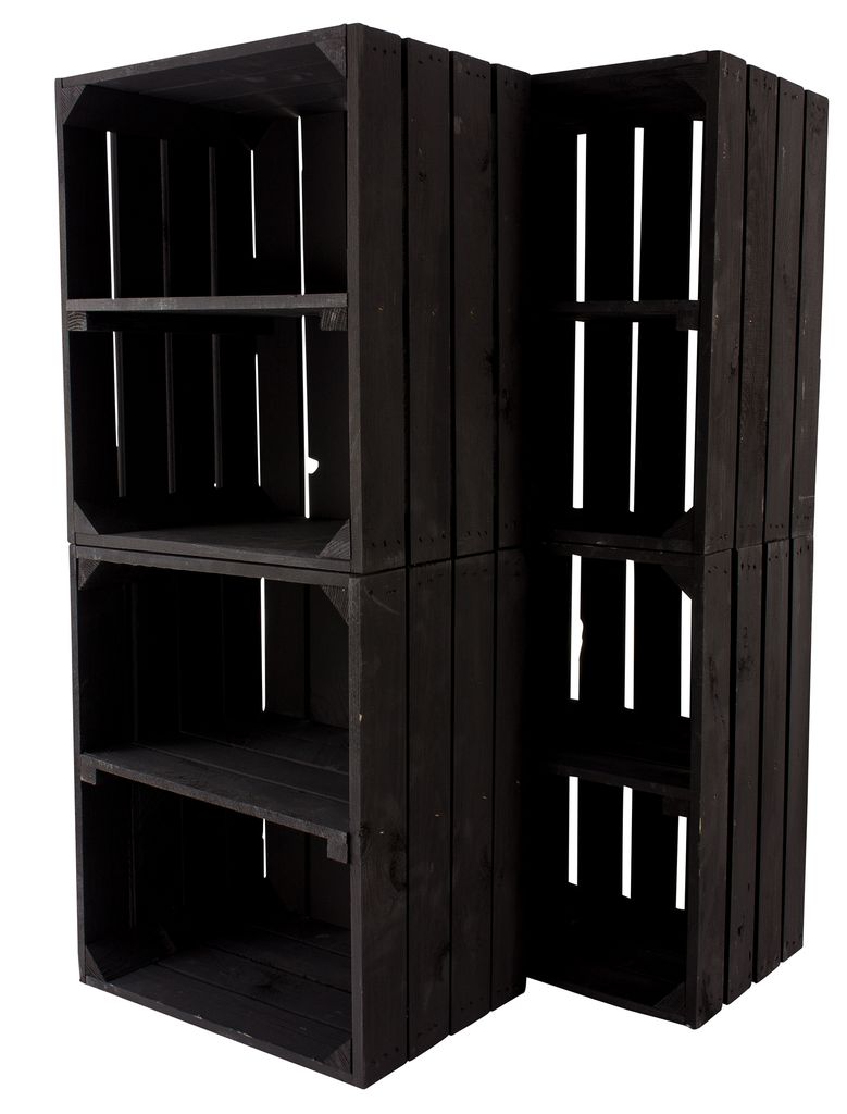 8er Set große neue schwarze Obstkiste 50cm x 40cm x 30cm Apfelkiste Schuhregal Holzregal Bank Garderobe Weinkiste Kisten Balkon Holzkiste Regalsystem