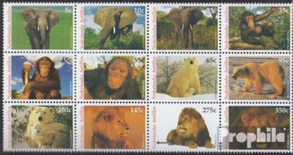 Briefmarken Niederländische Antillen 2004 Mi 1274-1285 (kompl.Ausg.) Zwölferblock postfrisch Gefährdeste Tierarten