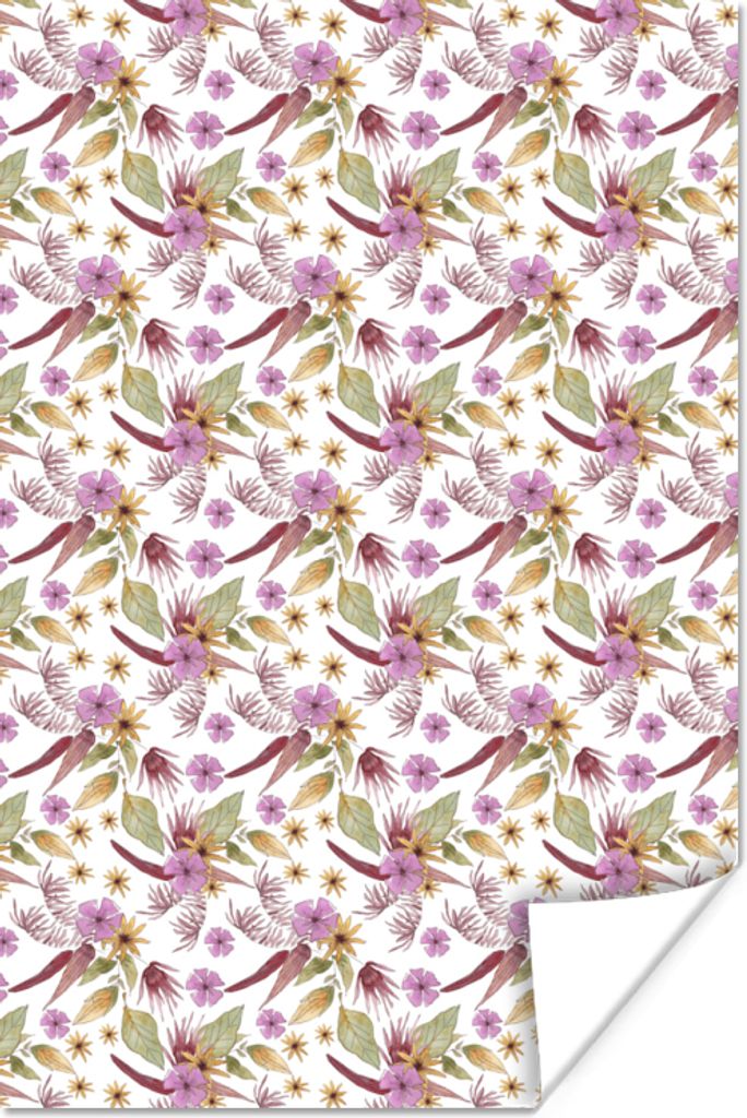 MuchoWow Poster Blumen - Blätter - Lila 80x120 cm - Papierdruck