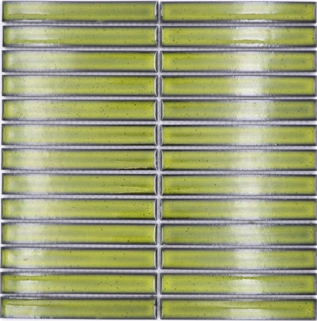 Mosaikfliese Keramik Mosaik Stäbchen hellgrün gesprenkelt glänzend Wand Küche Bad MOS24-CS16