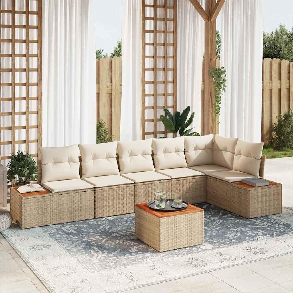 "2026 Promotion" Gartensofa-set mit Kissen - 7 pcs - Beige Poly Rattan - Gartenmöbelset CC18931