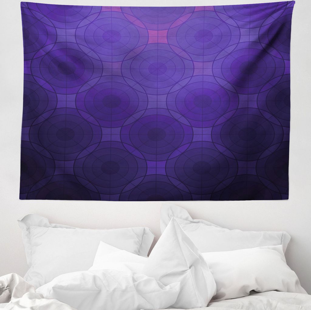 ABAKUHAUS Indigo Wandteppich, Kreise Inner-Details aus Weiches Mikrofaser Stoff Waschbar ohne Verblassen Digitaldruck, 150 x 110 cm, Lila und Magen...