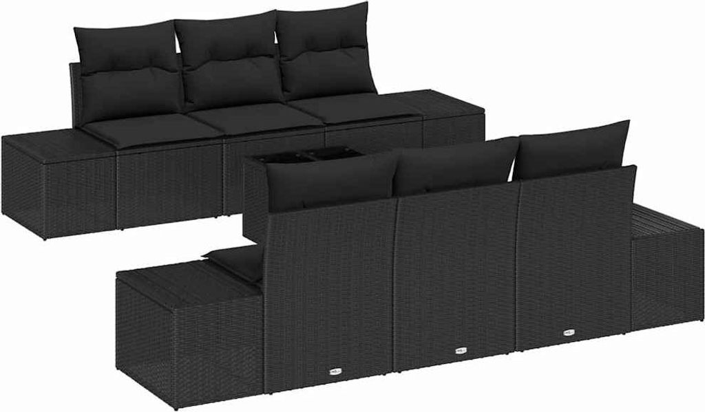 vidaXL Sofa Set mit Kissen 7 pcs Schwarz Poly Rattan