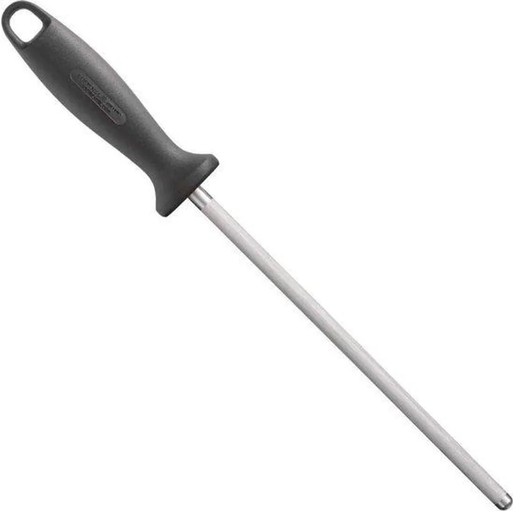 Fusil à couteaux 23 cm chrome et manche noir avec anneau de rangement