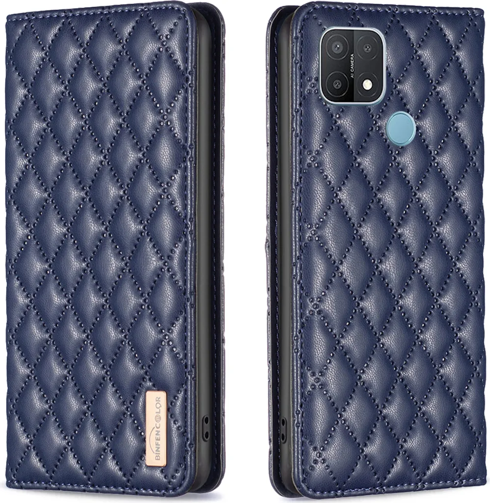 Custodia OPPO A15, elegante custodia in pelle flip con slot per schede e supporto per OPPO A15 blu