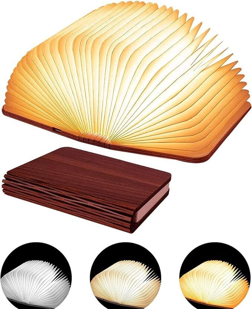 Hölzerne Buchlaterne, 3 Farben, LED-Nachtlicht, tragbar, zusammenklappbar, Buchlaterne, dekoratives Buch, Papierlaterne für Heimdekoration, Büro...