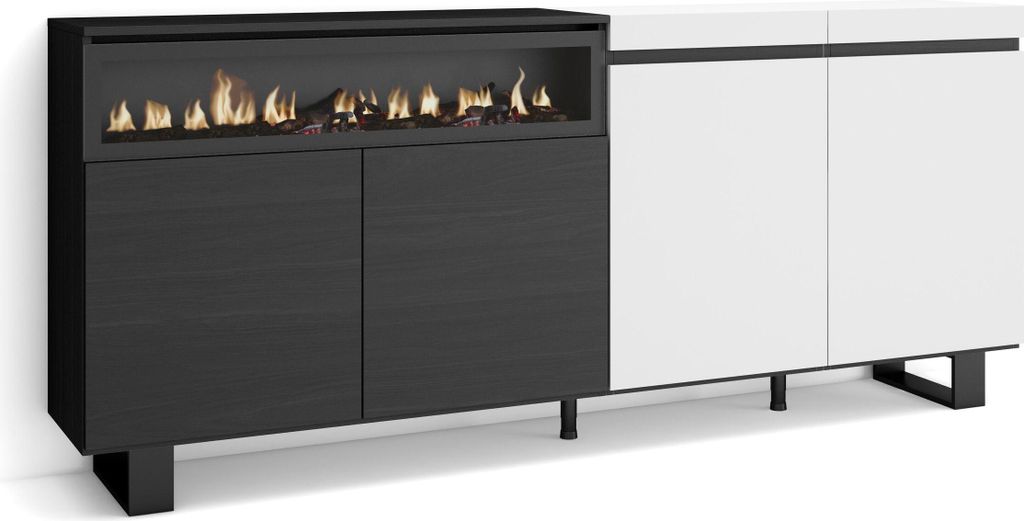 Sideboard, Highboard, 200x87x35cm, 4 Türen, Elektrokamin. Produktbild 