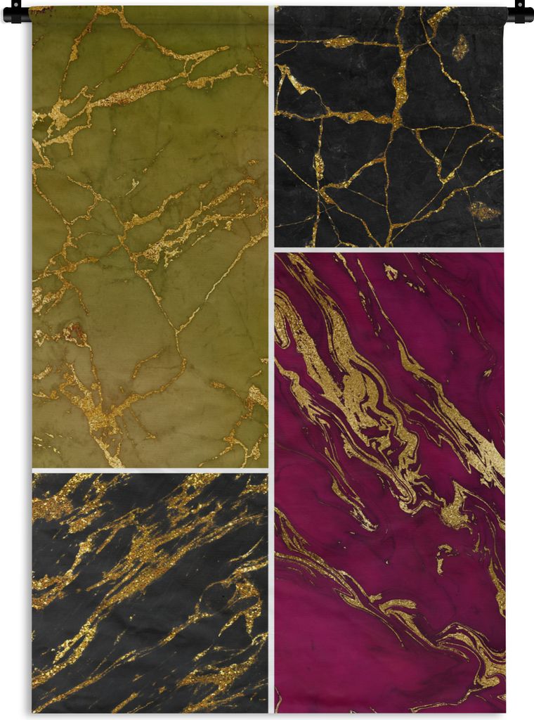 MuchoWow Wandteppich Wandbehang Marmor - Gold - Luxus 120x180 cm Tapisserie Dekoration Wandtuch - Schlafzimmer - Dekorationen für das Haus