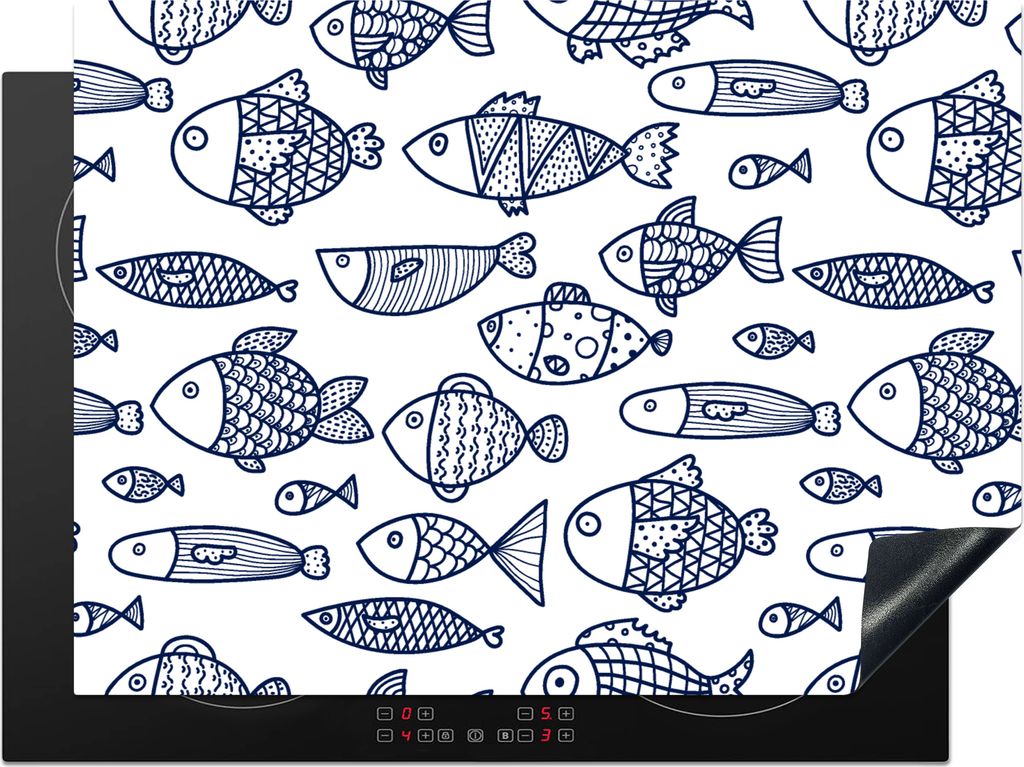 KitchenYeah Herdabdeckplatte Fisch - Skandinavien - Muster , 70x52cm, Küche Deko, Glaskeramikkochfeld Herdabdeckung, Abdeckplatte fùr Kochfeld