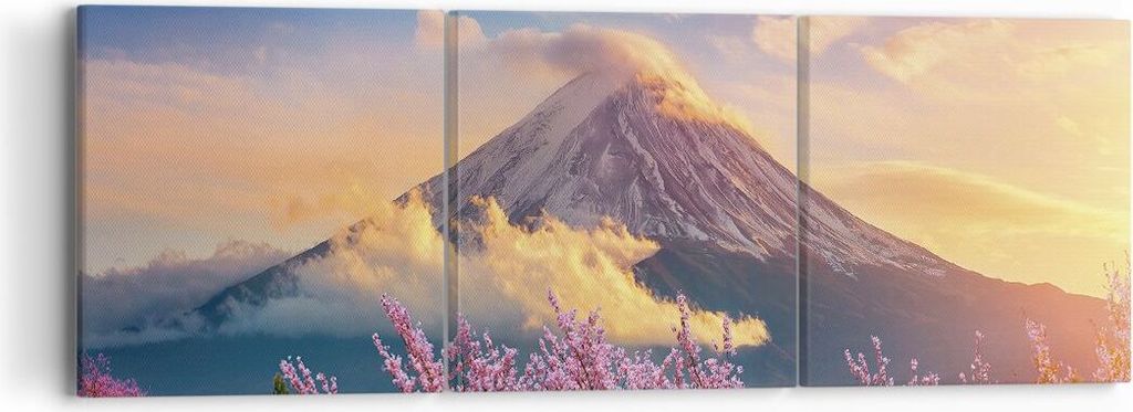 Bild auf Leinwand - Leinwandbild - 3 Teile - Fuji Blume Kirsche - 90x30cm - Wand Bild - Wanddeko - Wandbilder - Leinwanddruck - Bilder - Wanddekora...