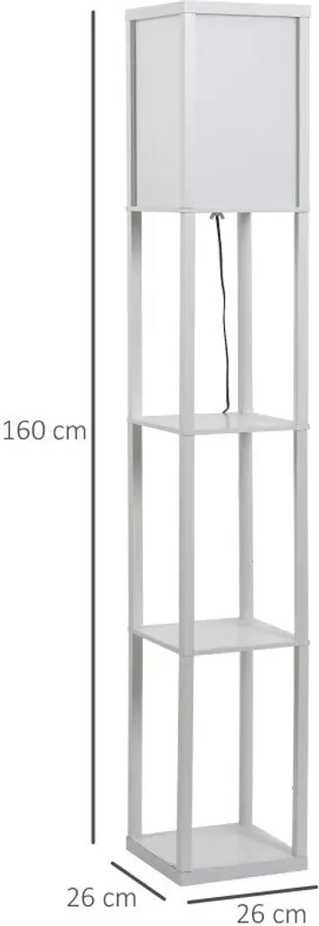 Lampadaire avec 3 étagères Blanc 160 cm E27 40W en Bois MDF et Acrylique