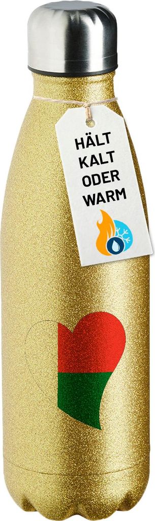 Huuraa Trinkflasche Madagaskar Flagge Herz 500ml Gold Edelstahl Wasserflasche Trinkflasche Geschenkidee