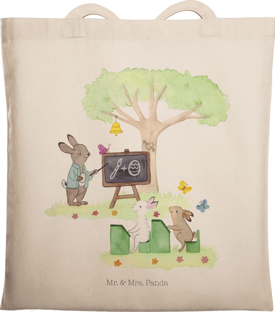 Mr. & Mrs. Panda Tote Bag Hasen Schule - Transparent - Geschenk, Laptoptasche, canvas tasche, Shopping, Jutebeutel, Stoffbeutel, Ostern