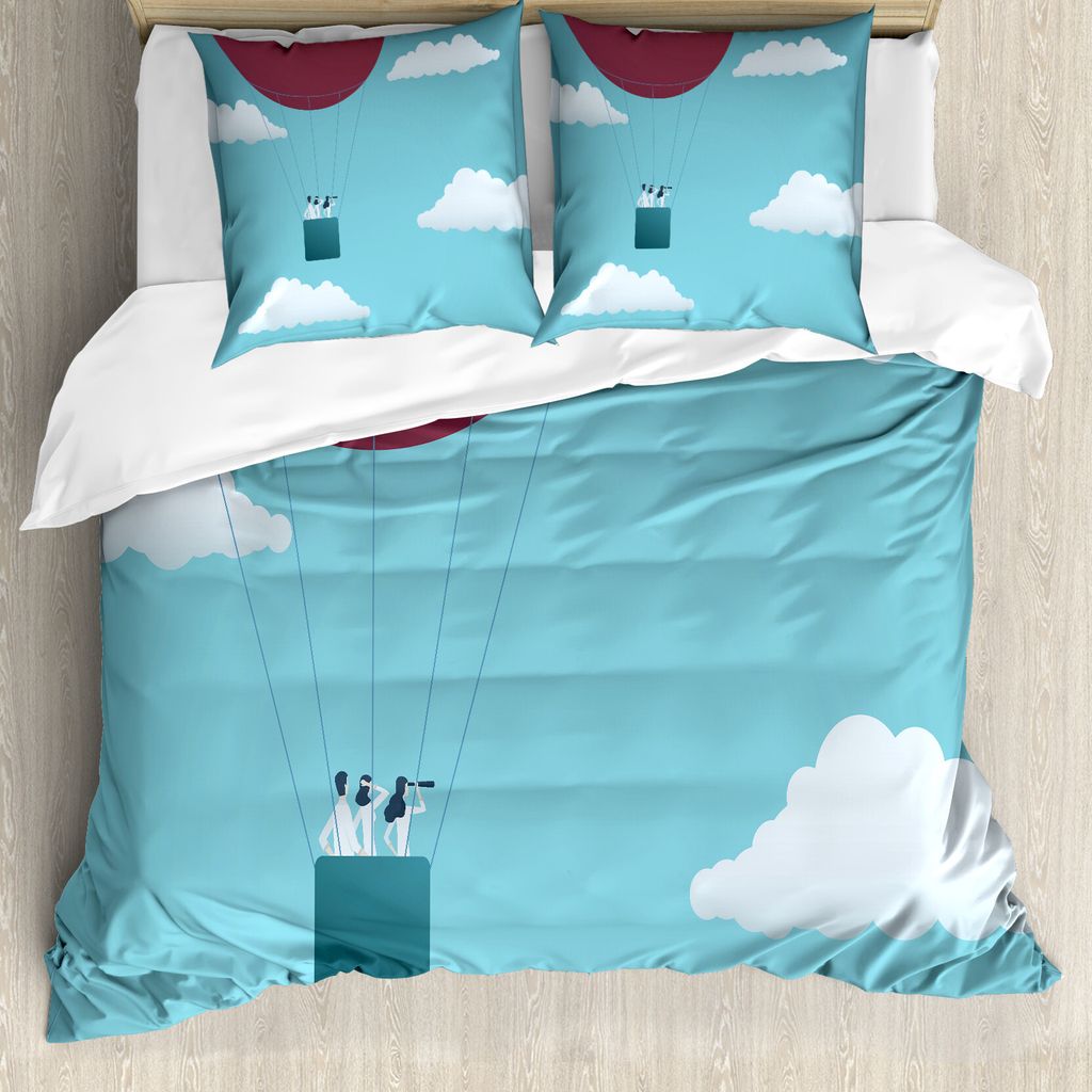 ABAKUHAUS Heißluftballon Bettbezug Set für Einzelbetten, Leute, die auf Wolken, Milbensicher Allergiker geeignet mit Kissenbezug, 200 cm x 200 cm...
