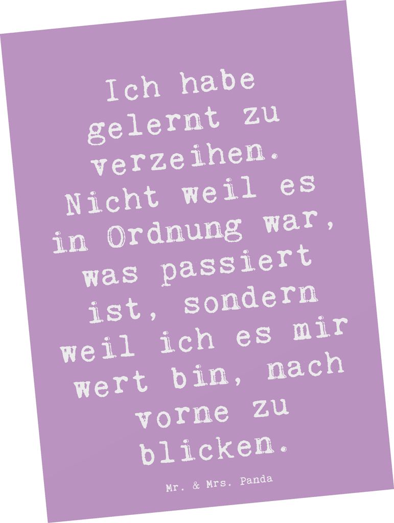 Mr. & Mrs. Panda Postkarte Spruch Vergebung und Neubeginn - Lavendeltraum - Geschenk, bildkarte, Grußkarte, Postkarten, Motivation, Liebe, Versöh...