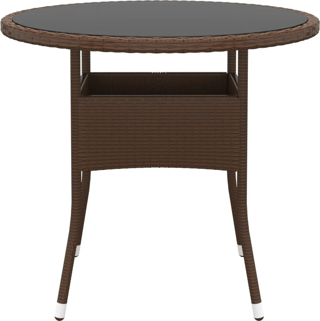 Tavolo Outdoor SYFAX Ø80 Marrone in Rattan Sintetico e Vetro Temperato
