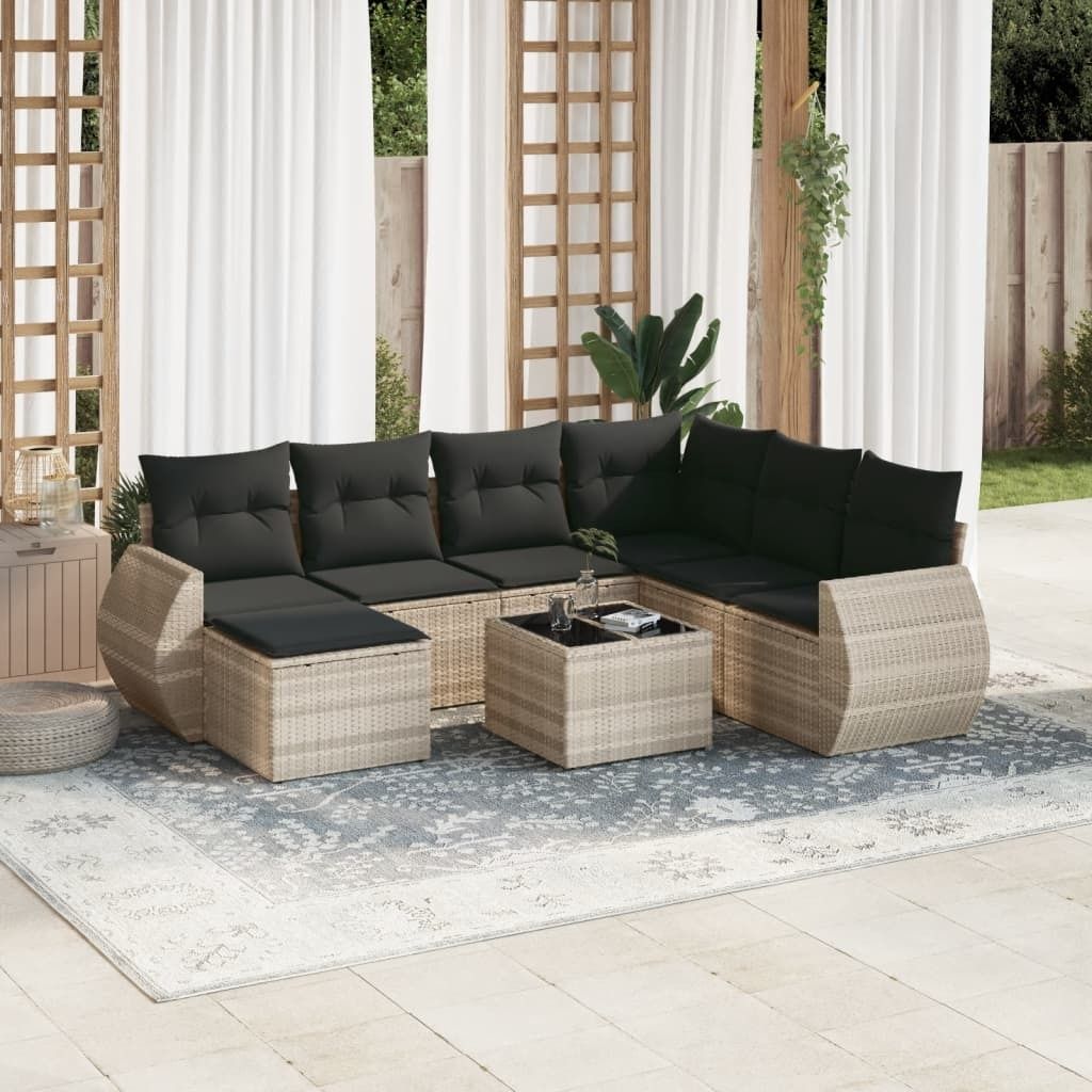 Industrie-Stil 8-tlg. Garten-Sofagarnitur Sofa Set mit Kissen Hellgrau Poly Rattan Terrassenmöbel2024 cloris