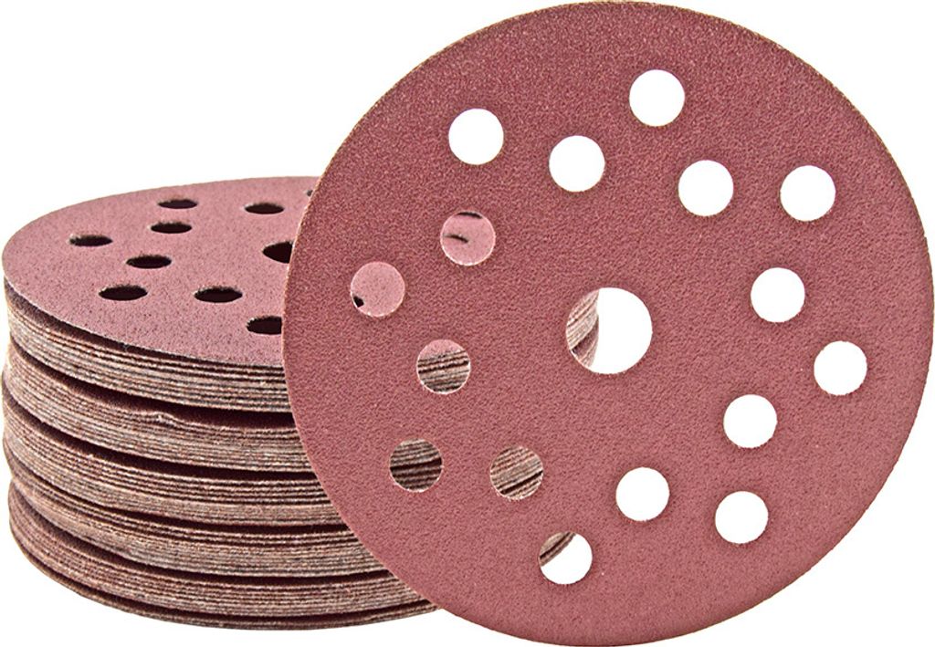 MioTools Fox Klett-Schleifscheiben, 125 mm, 17-Loch, f. Exzenterschleifer, Normalkorund (50 Stk.) K100