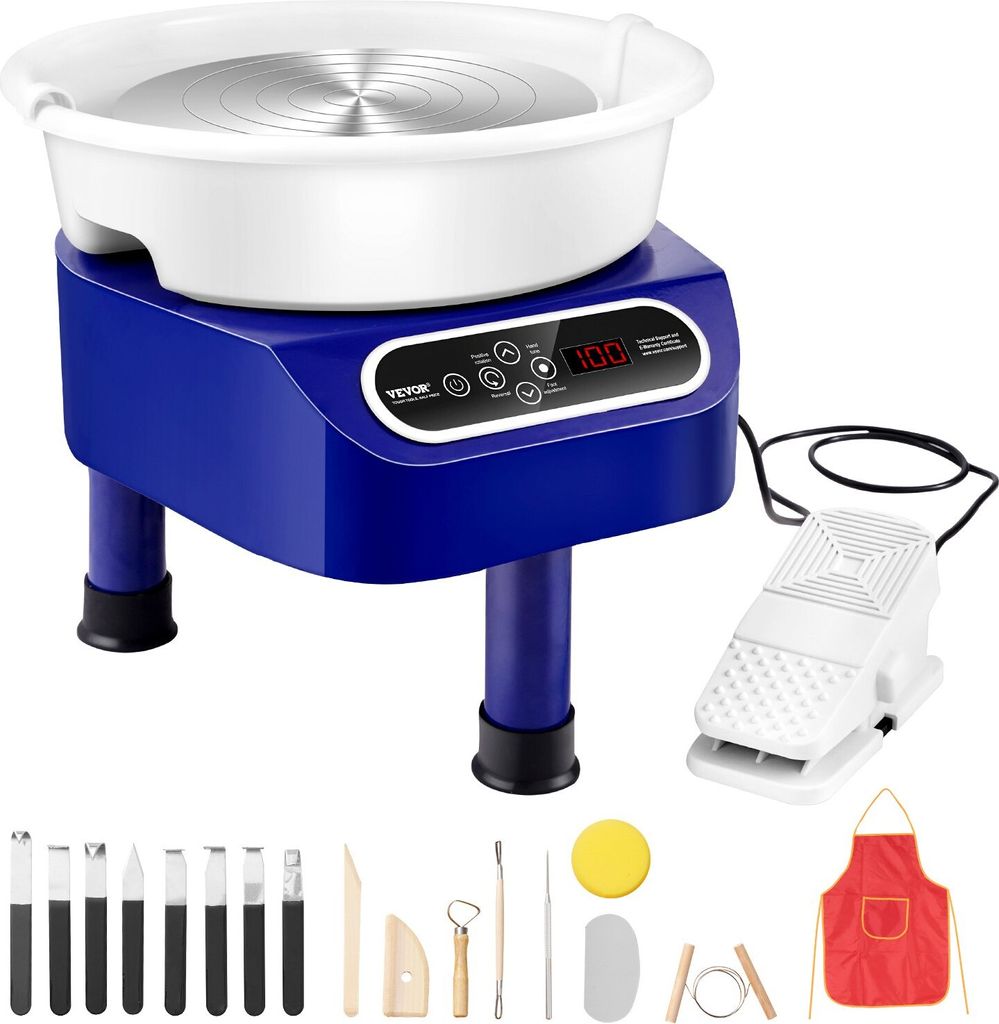 Töpferscheibe Keramik Rad Maschine Pedal 350W 25cm Blau 3 Stützfüße