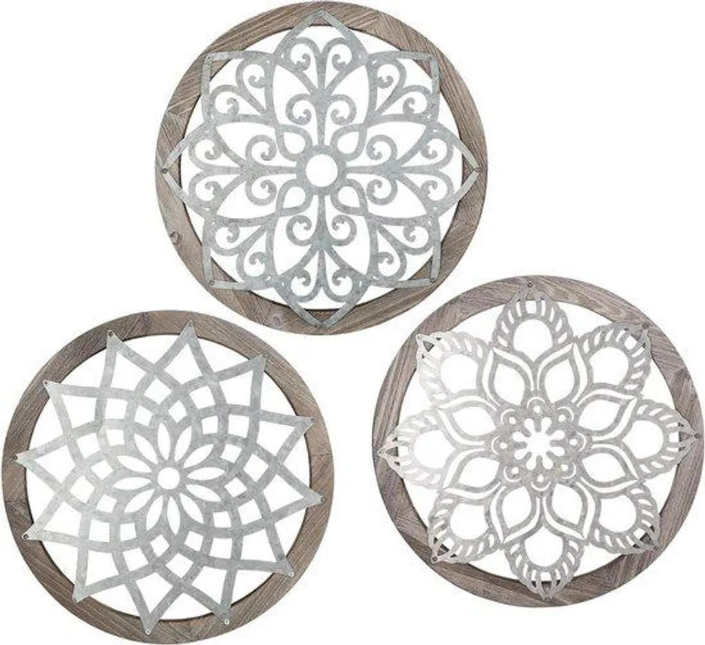 Tableau Mural Rond en Bois Sculpté 35cm - Décoration Maison Campagne