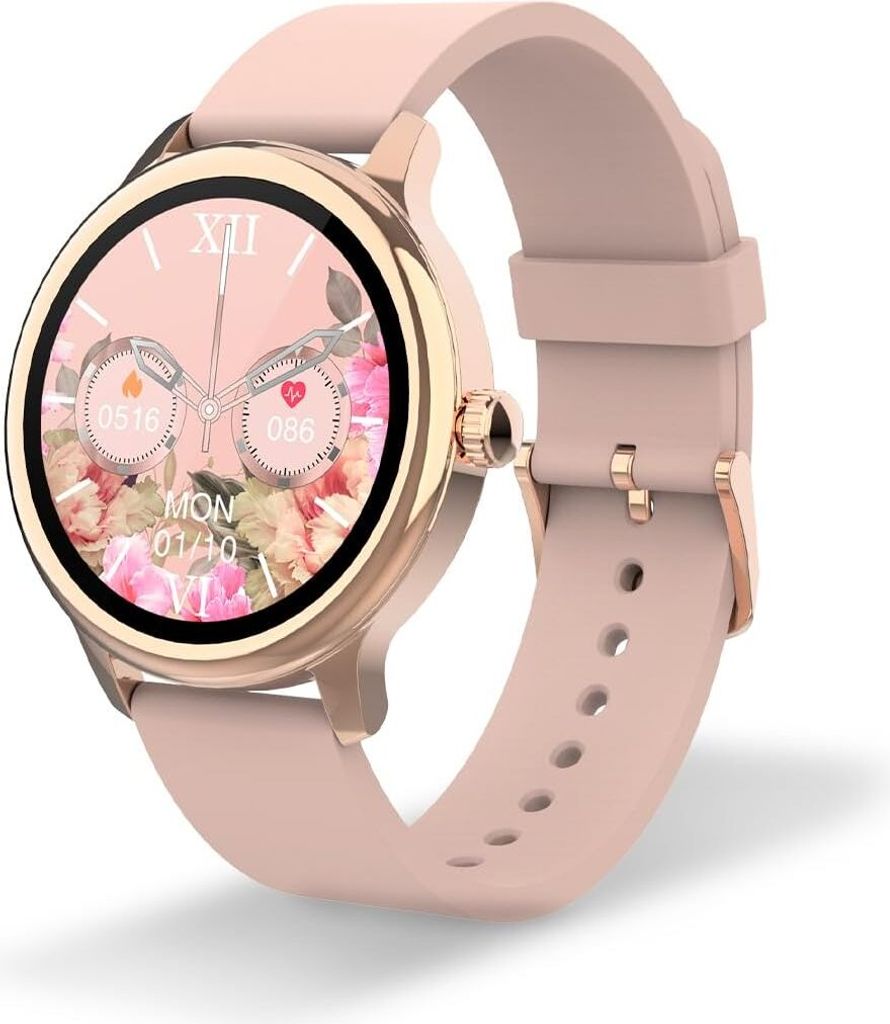 Smartwatch für Damen Silikonband - HD-Touchscreen 1,2 Zoll - IP67 wasserdicht - 22 Sportmodi Sophie Smartwatch fur Android IOS Rose Gold mit rosa