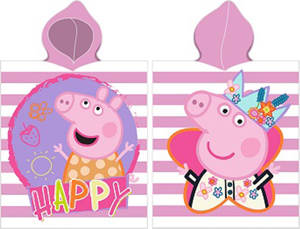 Peppa Wutz Pig Kinder Kapuzen Bade-Poncho Happy 55x110 cm Bademantel Poncho