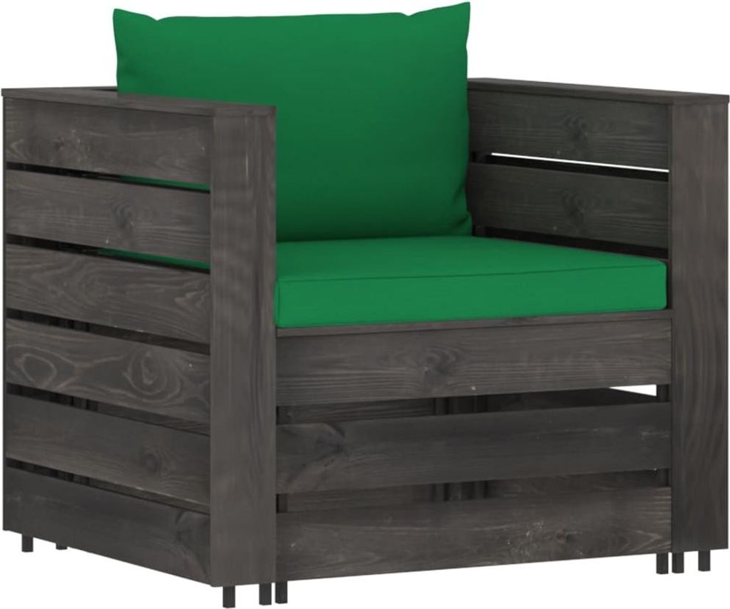 vidaXL 2-tlg. Garten-Lounge-Set mit Kissen Grau Imprägniertes Holz
