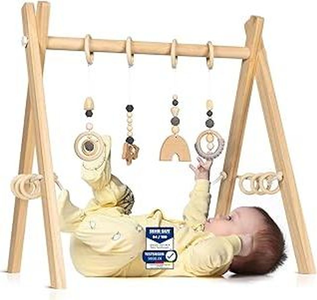 Spielbogen Baby aus Holz - Schadstofffreis Spieltrapez Baby Spielzeug ab 0 Monaten für Wohnung und Kinderzimmer mit Activity Holz-Spielzeug