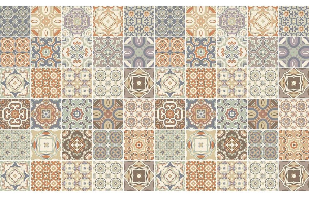 Selbstklebende Fliesenaufkleber für Küche und Bad – 60 Zementfliesenaufkleber, Azulejos Olka – 60 Aufkleber, 10 x 10 cm