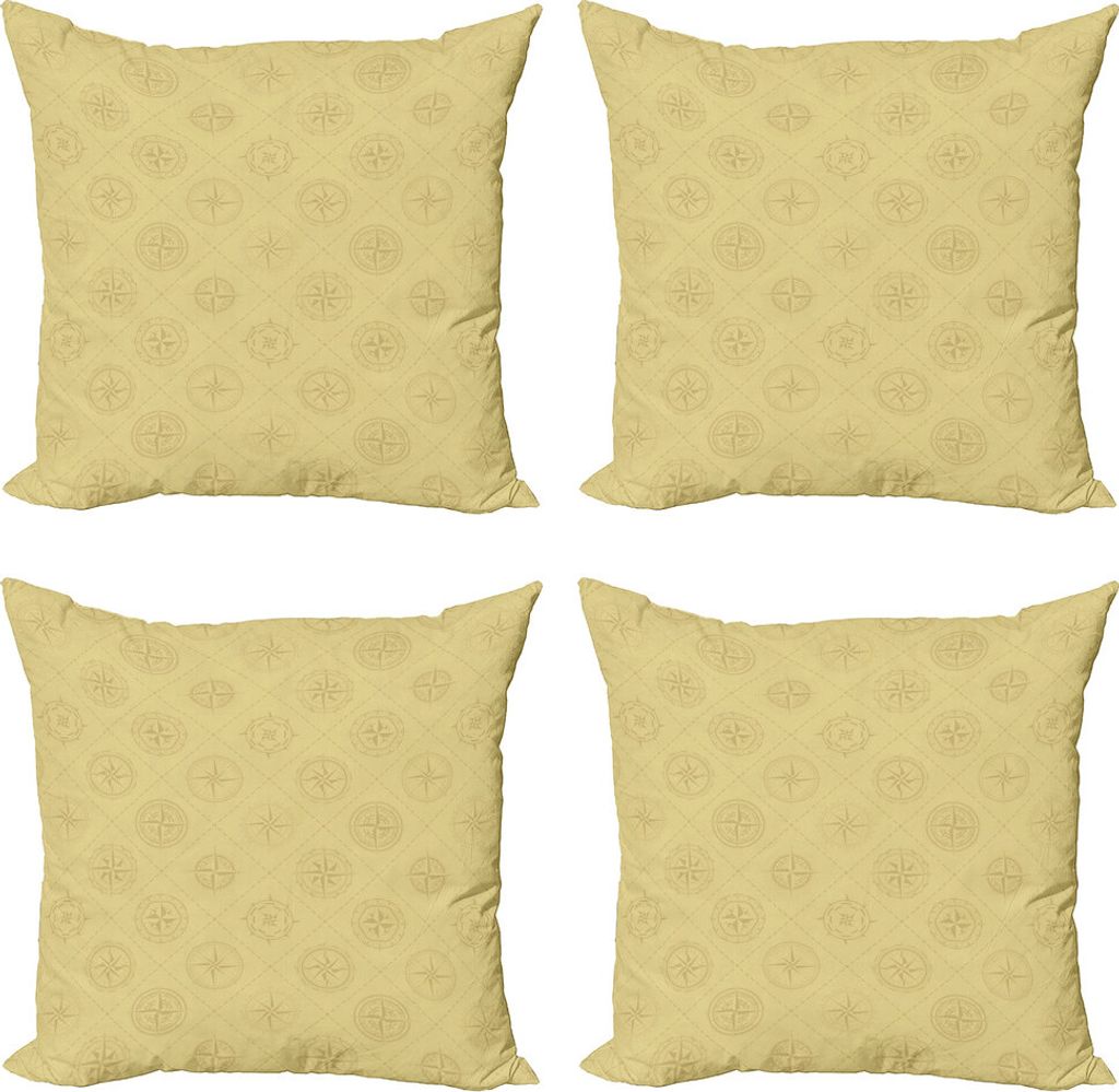 ABAKUHAUS Kompass Kissenbezug Set (4 Stück), Nautical Travel Abenteuer, Moderner Doppelseitiger Digitaldruck, 60 cm x 60 cm, Pale Kamel