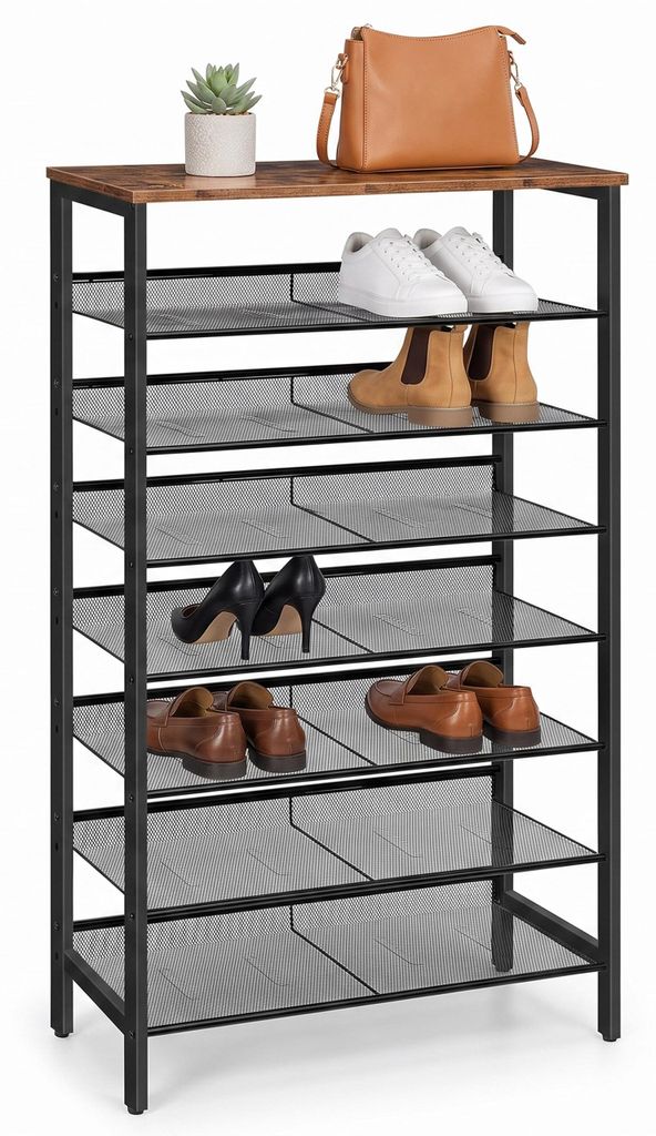Relaxdays schoenenrek, industriële stijl, 8 niveaus, Productafbeelding 