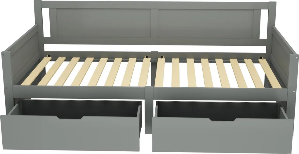 Lit 90x200 Gris avec Tiroirs : Solution Rangement en Bois Massif Robuste - 4