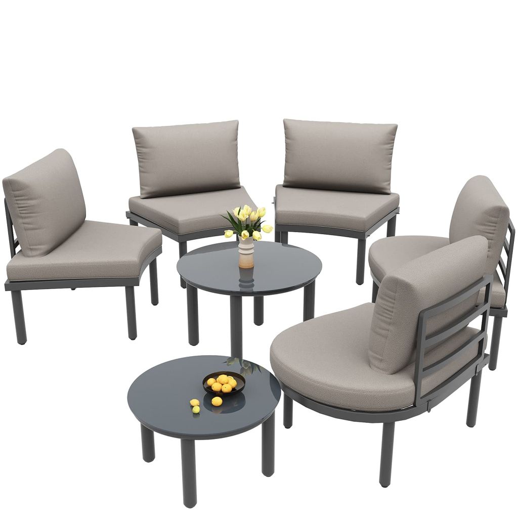 Gartenmöbel-Set,2 Couchtische aus gehärtetem Glas,verzinkter Eisenrahmen,bequeme Gartenmöbel mit Sitzpolstern und Kissen,elegantes abgerundetes ...