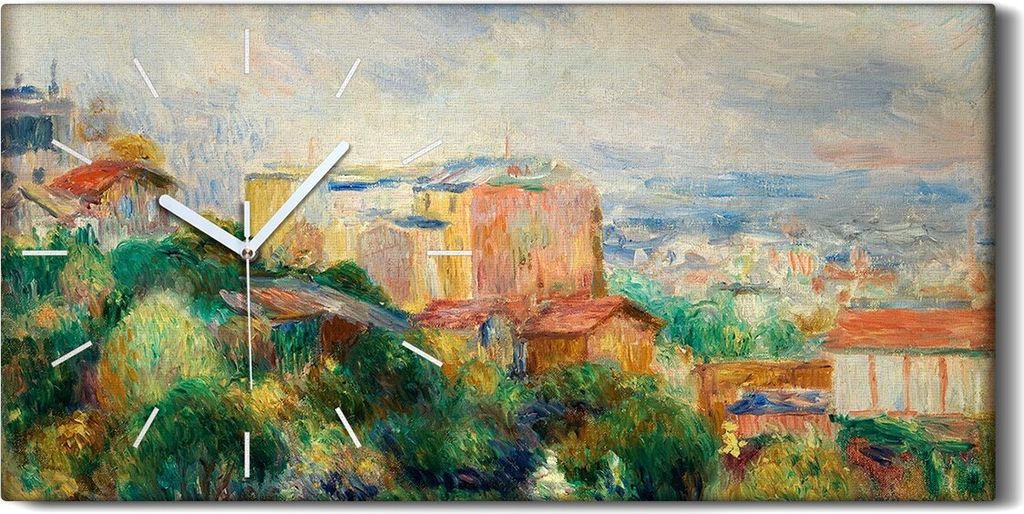 Wohnzimmer-Bild Leinwand Uhr Geräuschlos Kunstdruck 60x30 Blick vom Montmartre - weiße Hände