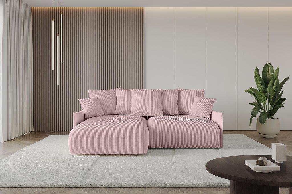 ALTDECOR Ecksofa mit Schlaffunktion und Bettkasten ONESK-L-v1 216x177x72 cm Rosa - Corner Sofa Eckcouch Couch L-Form angeordnet Schlafcouch Auszieh...