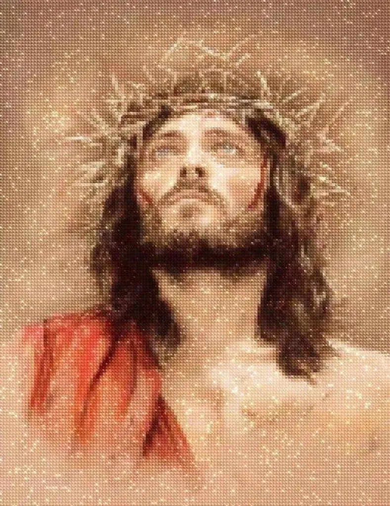 Broderie Diamant Jésus 45x57 cm - Strass Haute Brillance et Toile HD