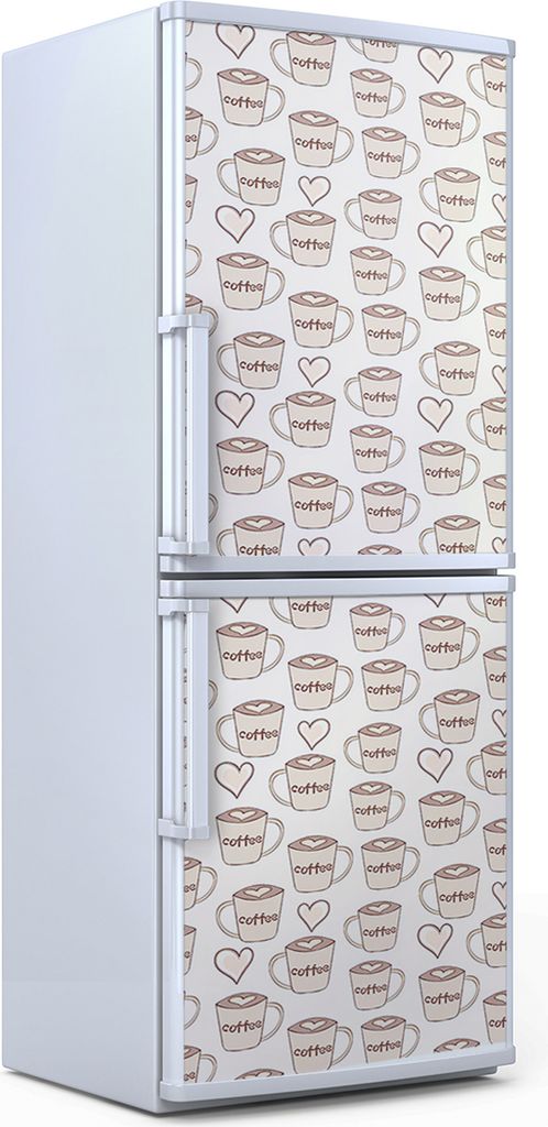 Kühlschrankdekoration 70x180 cm Aufkleber auf dem Kühlschrank - Kaffee Tassen und Herzen