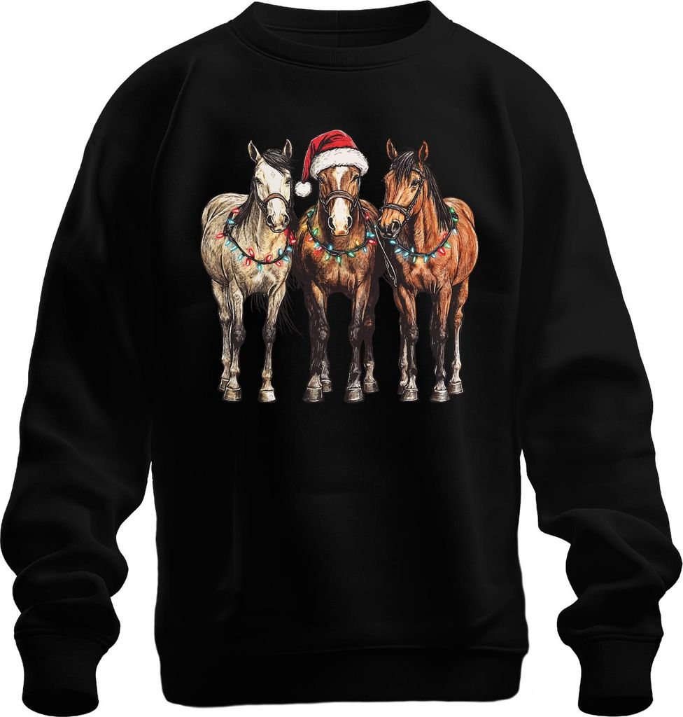 Weihnachtspferde Lichterkette Santa Hut Pferdeliebhaber Western Uni Sweatshirt Pullover, Schwarz, XXL