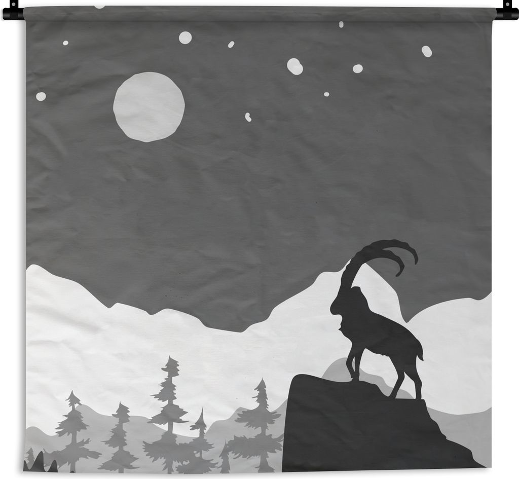 MuchoWow Wandteppich Wandbehang Illustration - Ziege - Schwarz - Weiß 150x150 cm Tapisserie Dekoration Wandtuch - Wohnaccessoires - Modernes