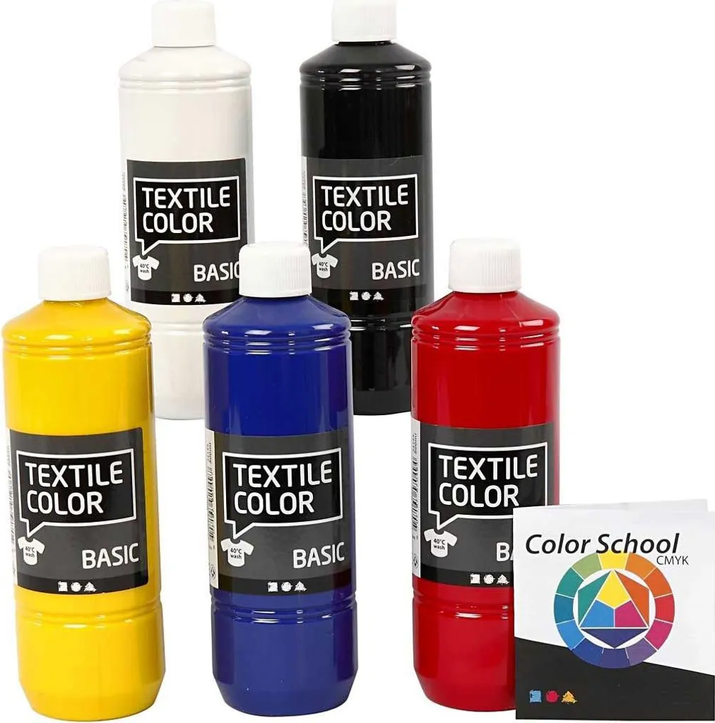 Peinture textile couleurs primaires 5x500ml pour tissus coton et lin