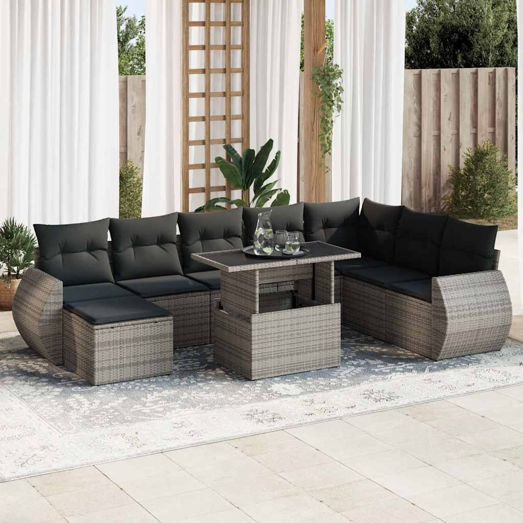 Maison Exclusive - 9-tlg. Garten-Sofagarnitur mit Kissen Grau Poly Rattan