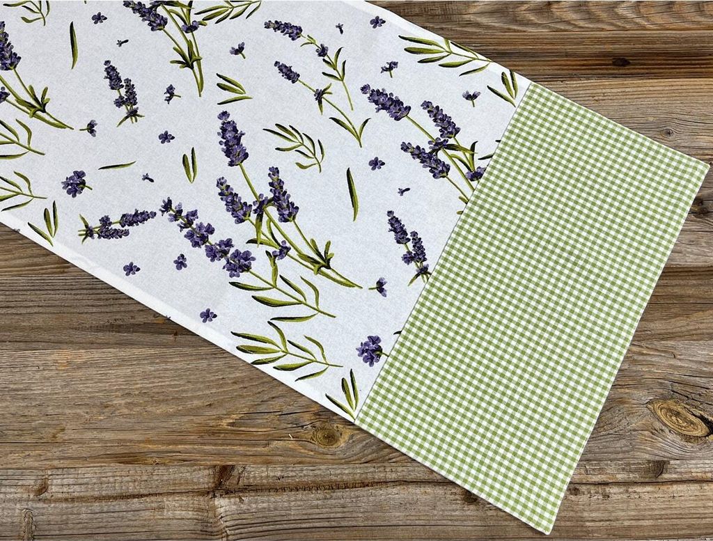 Tischläufer LAVINA Lavendel Druck kariert, 100% Baumwolle, in 40x100 cm