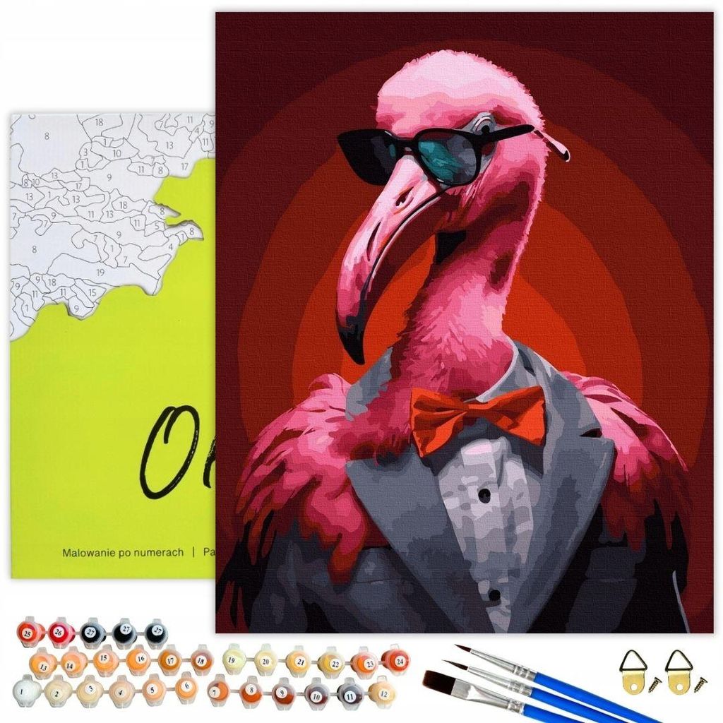 Oh Art! Malen nach Zahlen Für Erwachsene & Kinder - Flamingo Lustige Tiere Vögel Bild 40 x 50 cm – Leinwand Set Mit Rahmen, 28 Acrylfarben & 3 ...