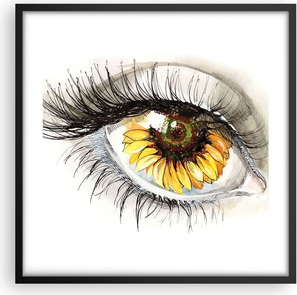 Gerahmtes Poster - Schwarzer Rahmen - Sonnenblume Auge Computer Blume - 50x50 cm - Wand Bild - Wanddeko - Wandbilder - Wandposter - Bilderrahmen - ...