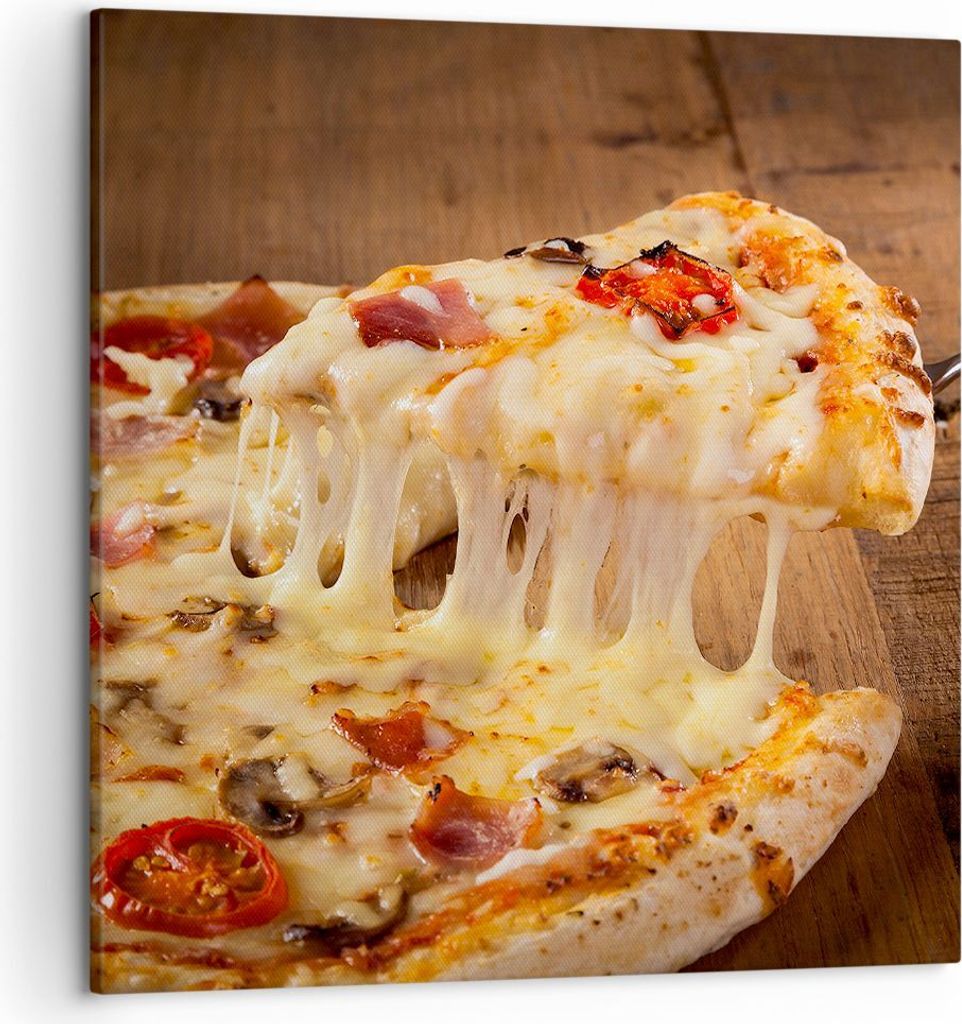 Bild auf Leinwand - Leinwandbild - Pizza Käse Tomaten - 50x50cm - Wand Bild - Wanddeko - Wandbilder - Leinwanddruck - Bilder - Kunstdruck - Wandde...