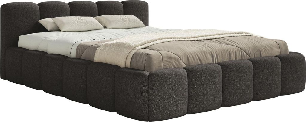 Selsey Cloudy Low - Polsterbett 180x200 mit Bettkasten und Lattenrost, hydrophobe Chenille, Graphitgrau