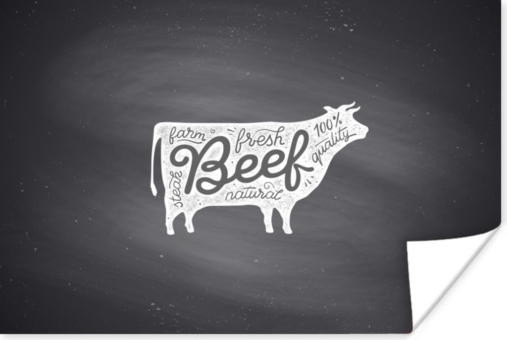 MuchoWow Poster Kuh - Steak - Weiß 180x120 cm - Fotoplakat